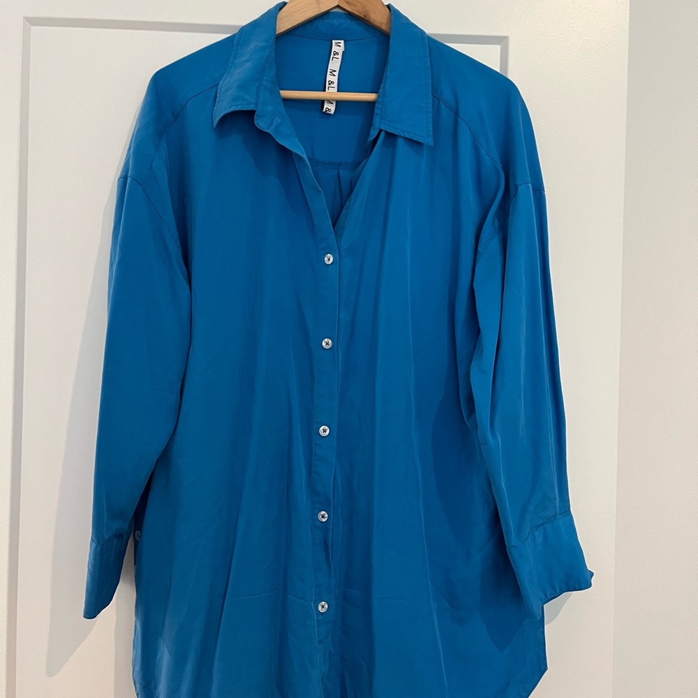 Blue Button-Up Women's Top